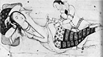 Mladík v evropském oděvu svléká ležící perskou krásku