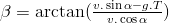 \beta=\arctan(\frac{v.\sin\alpha-g.T}{v.\cos\alpha})