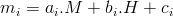 m_i=a_i.M+b_i.H+c_i
