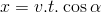 x=v.t.\cos\alpha