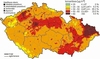 Obr. 40 Situace znečištění ovzduší na území ČR. Koncentrace prašného aerosolu.
Ročenka MŽP, 2007.