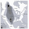 Obr. 59 Zmenšování oblastí přirozeného rozšíření bizonů na území Severní Ameriky od r. 1800. Goudie et al., 2006