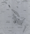 Obr. 71 Rozsah ropných polí v zemích Středního Východu (šrafovaně). Černě jsou vyznačena nejvýznamnější těžená pole. Celkový počet těžených polí v oblasti
Perského zálivu je kolem 400. Geoscientist, 2008