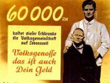 Propagandistický plakát – překlad – Každý dědičně nemocný stojí národní společenství 60 tis. marek – jsou to i tvoje peníze