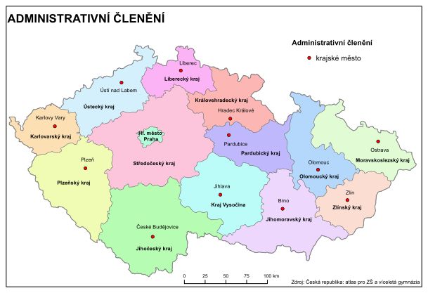 Mapa administrativního členění ČR