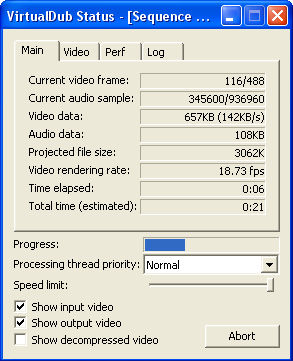 Proces exportu videa z programu VirtualDub