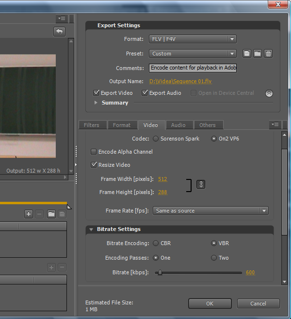 Nastavení exportu videa do FLV v Adobe Premiere Pro CS4
