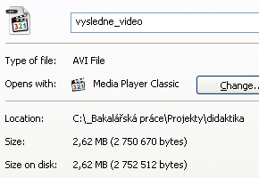 Velikost exportovaného videa (XviD)