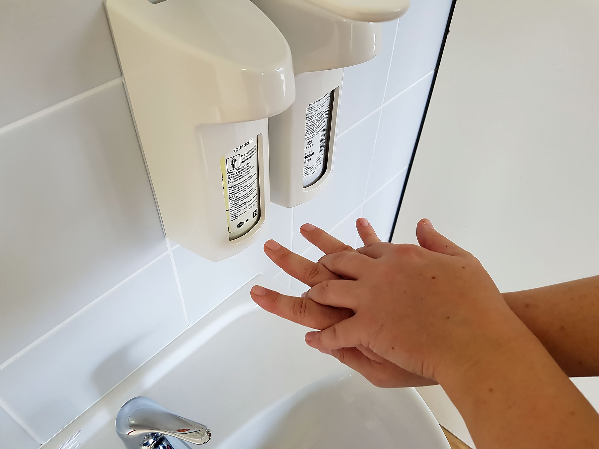 Procedure for rubbing the disinfectant solution during hygienic hand disinfection (Step 2)