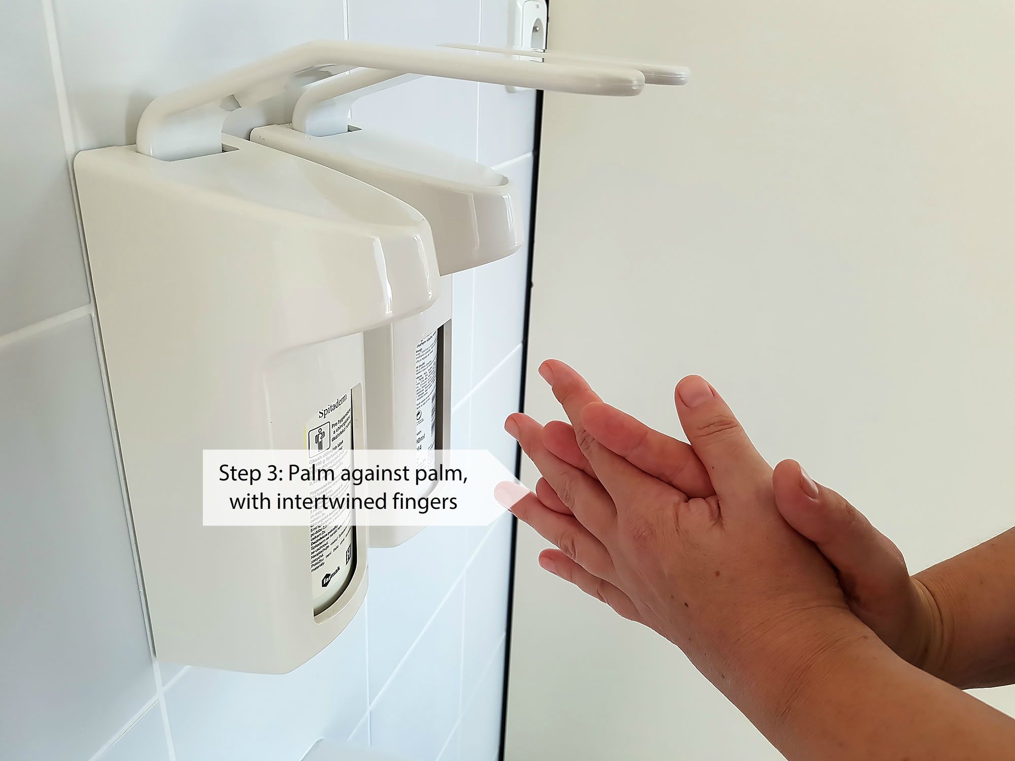 Procedure for rubbing the disinfectant solution during hygienic hand disinfection (Step 3)