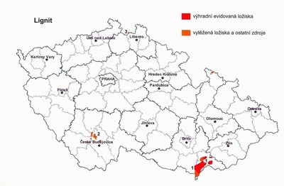 Obr. 81 Ložiska lignitu v ČR. Stav v r. 2007. Ročenka Geofondu, 2007