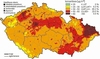 Obr. 40 Situace znečištění ovzduší na území ČR. Koncentrace prašného aerosolu.
Ročenka MŽP, 2007.