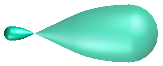 Typický tvar hybridizovaného orbitalu. Prostorová orientace může být různá