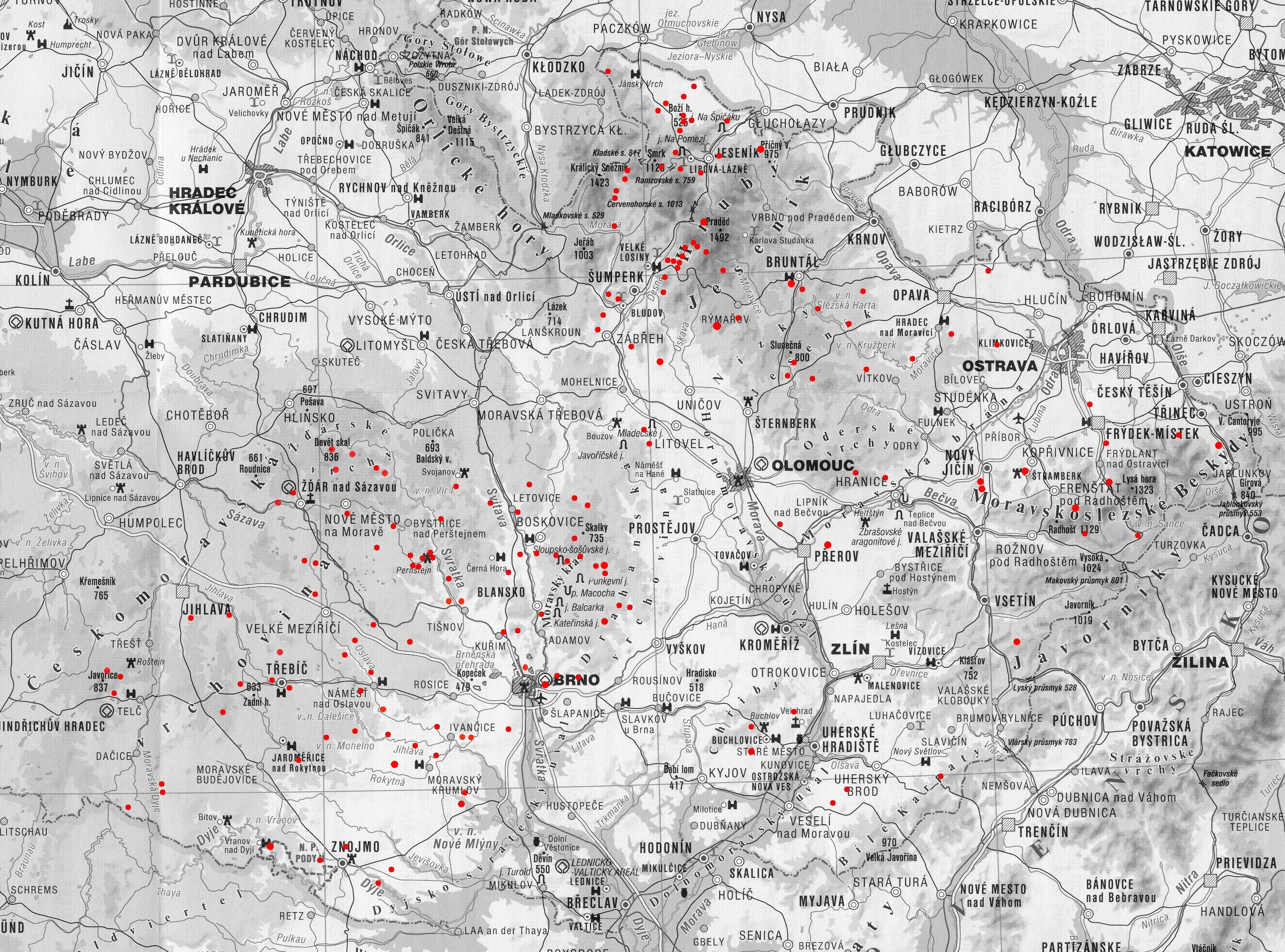 klikací mapa Moravy pro výběr lokality (lze obejít přes seznam lokalit)