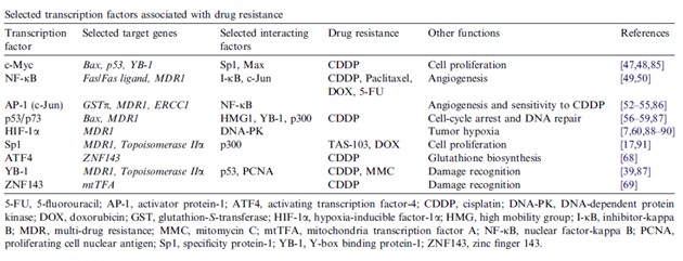Příklady transkripčních faktorů spojených s lékovou rezistencí