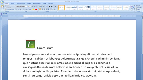 Obr. 9: MS Word 2007 – Text s vloženou ikonkou