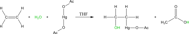  oxymerkurace - adice vody na ethen− 