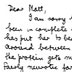 (Stránka 1 z 2) Dopis Sydneyho Brennera Mattovi Meselsonovi, ve kterém se snaží domluvit návštěvu Meselsonovy laboratoře. Meselson předal dopis Georgovi „Beats“ Beadlovi, vedoucímu oddělení, aby požádal o finanční pomoc pro Brennera.