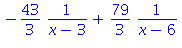 -43/3/(x-3)+79/3/(x-6)