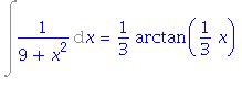 Int(1/(9+x^2), x) = 1/3*arctan(1/3*x)