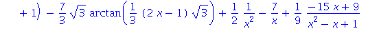 31/9*ln(x+1)-1/(x+1)-31/18*ln(x^2-x+1)-7/3*3^(1/2)*arctan(1/3*(2*x-1)*3^(1/2))+1/2/x^2-7/x+1/9*(-15*x+9)/(x^2-x+1)