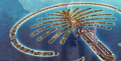 Obr. 30 Umělé Palmové ostrovy ve Spojených arabských emirátech slouží jako turistická atrakce.