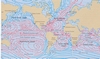Obr. 91 Schema studeného (modře) a teplého (červeně) proudění ve světových oceánech.