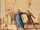 Darstellung von Kotzebues Ermordung 1819, die der Anlass für die Repressionen durch die Karlsbader Beschlusse war